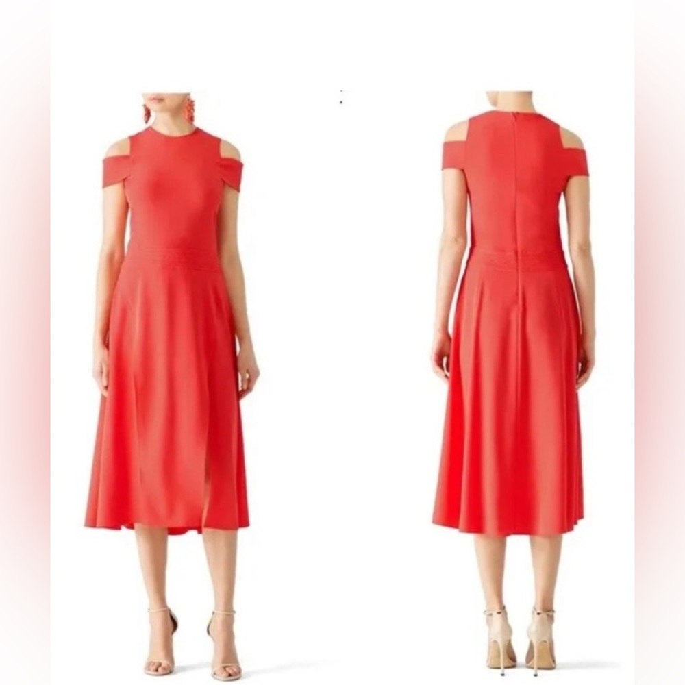 Halston Heritage Vibrant Poppy Cold Shoulder Cocktail Dress